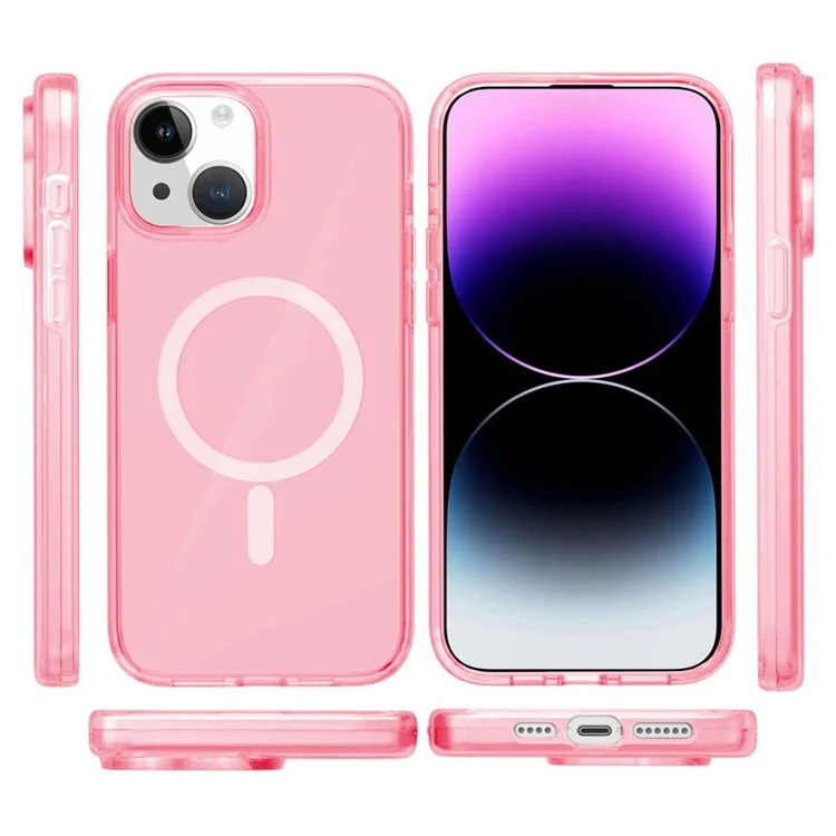 Für iPhone 13 kompatibel mit MagSafe-Hülle, transparente PC+TPU-Rückseite - Transparentes Pink