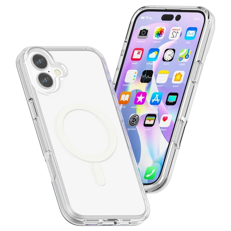 For iPhone 16 Plus Compatible with MagSafe Case Hard PC + Soft TPU Protective Shell - Transparent White