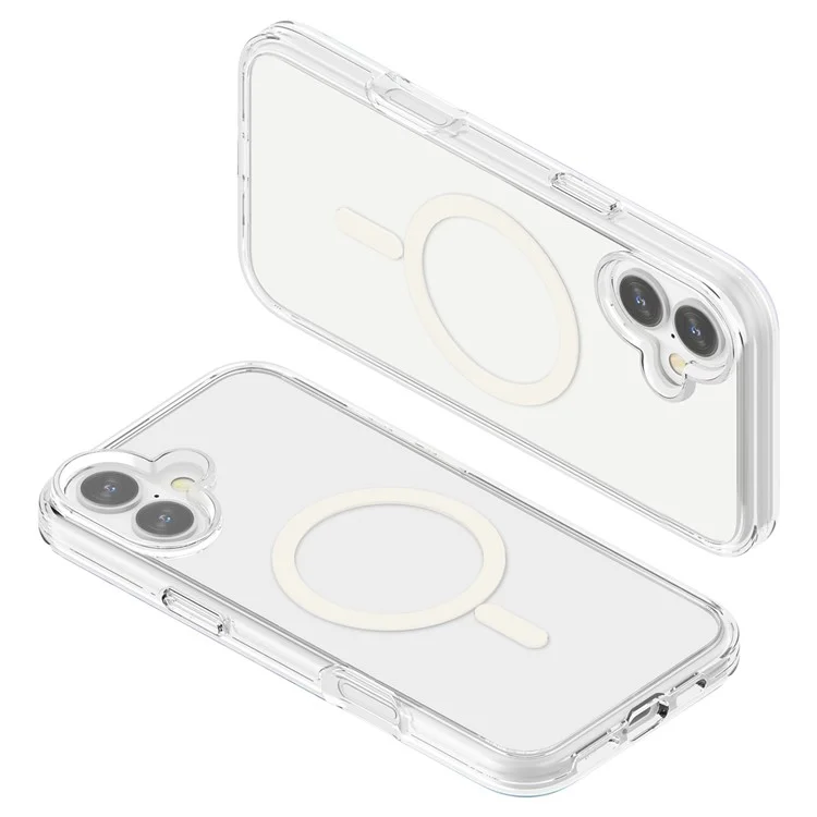 For iPhone 16 Plus Compatible with MagSafe Case Hard PC + Soft TPU Protective Shell - Transparent White