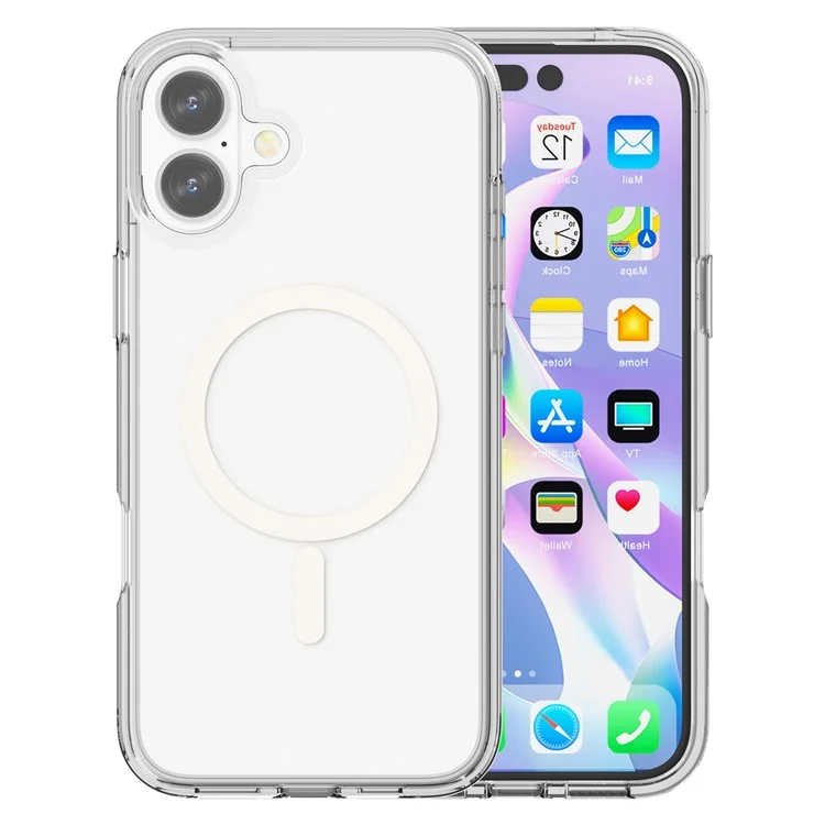For iPhone 16 Plus Compatible with MagSafe Case Hard PC + Soft TPU Protective Shell - Transparent White