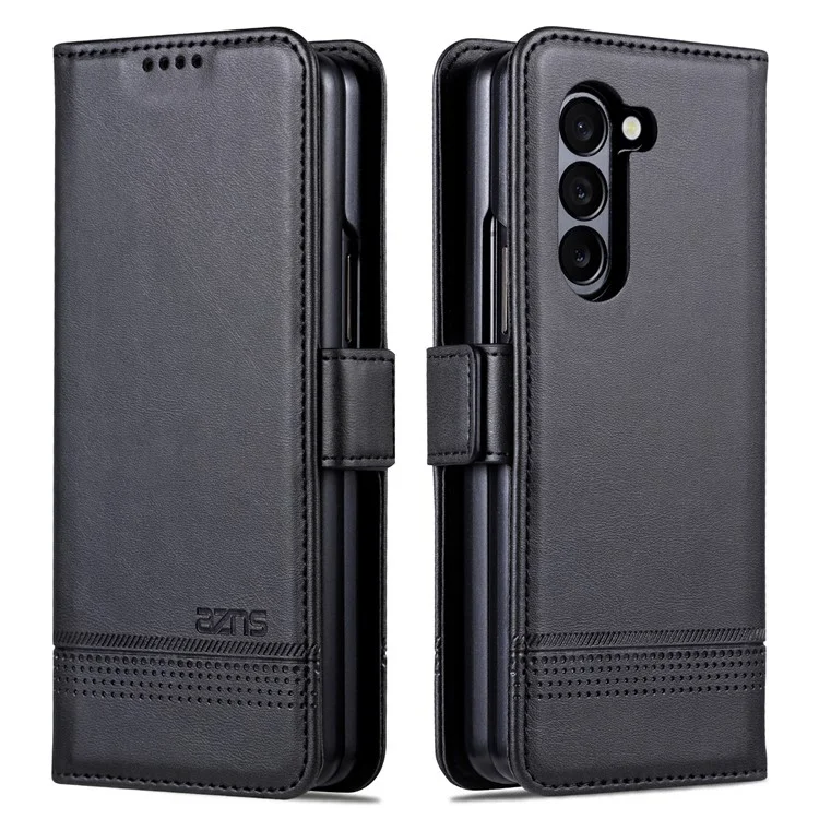 AZNS For Samsung Galaxy Z Fold6 5G Case Wallet PU Leather+PC Phone Cover - Black