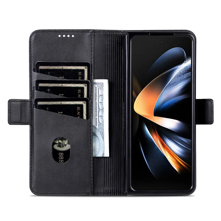 AZNS For Samsung Galaxy Z Fold6 5G Case Wallet PU Leather+PC Phone Cover - Black