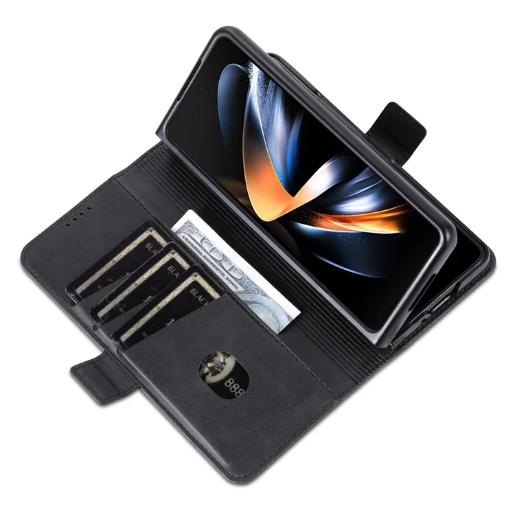 AZNS For Samsung Galaxy Z Fold6 5G Case Wallet PU Leather+PC Phone Cover - Black
