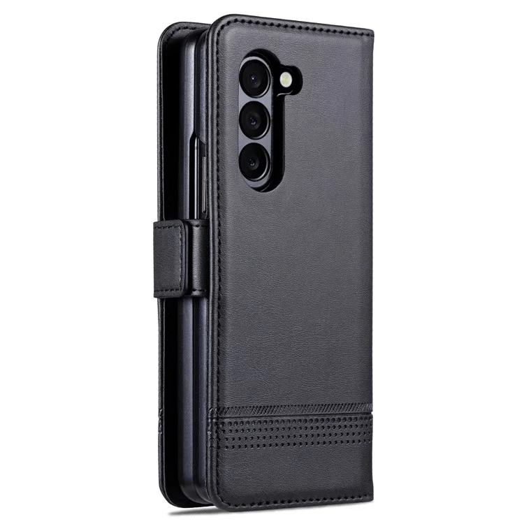 AZNS For Samsung Galaxy Z Fold6 5G Case Wallet PU Leather+PC Phone Cover - Black