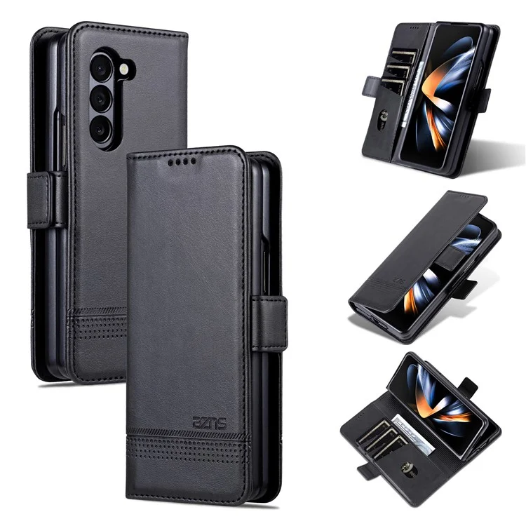 AZNS For Samsung Galaxy Z Fold6 5G Case Wallet PU Leather+PC Phone Cover - Black