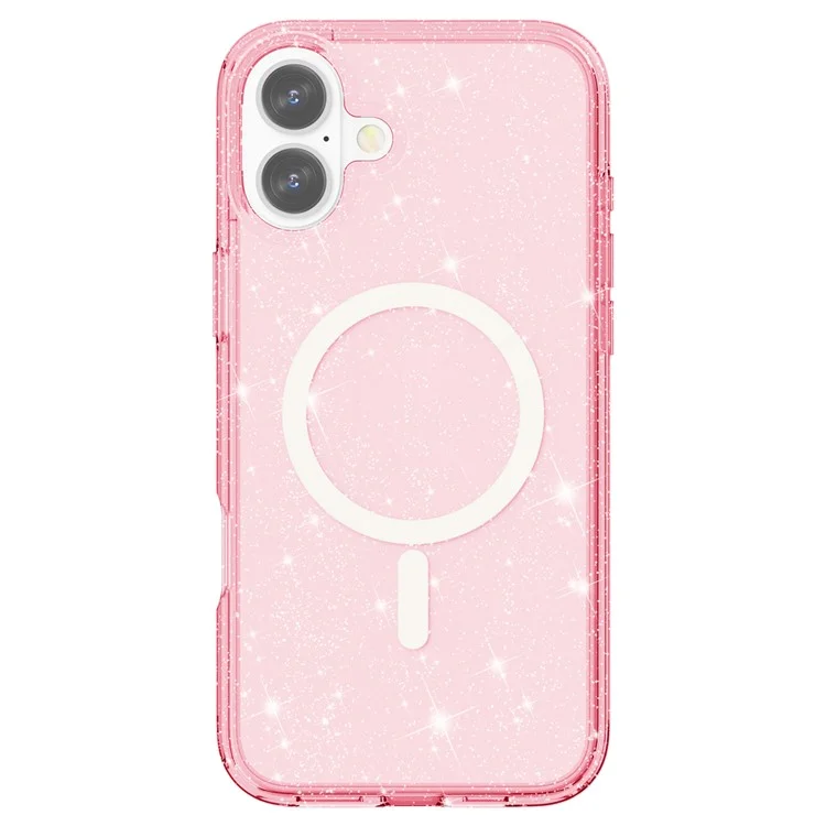 For iPhone 16 Plus Magnetic Phone Case Sparkly Glitter PC+TPU Phone Cover - Pink