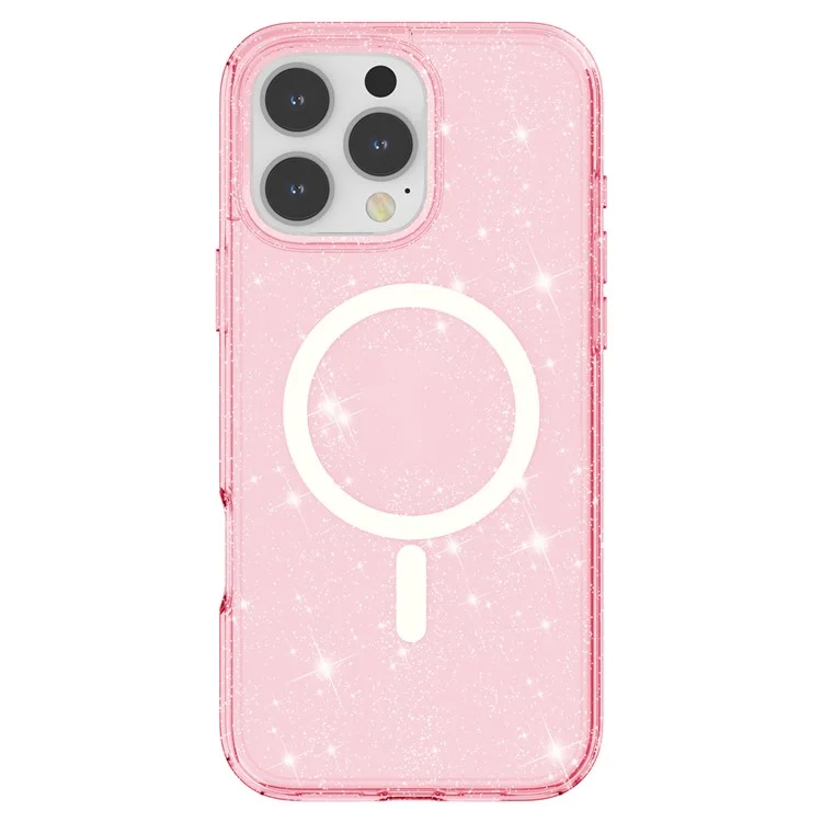 Étui magnétique compatible avec MagSafe pour iPhone 16 Pro en PC+TPU avec paillettes - Rose
