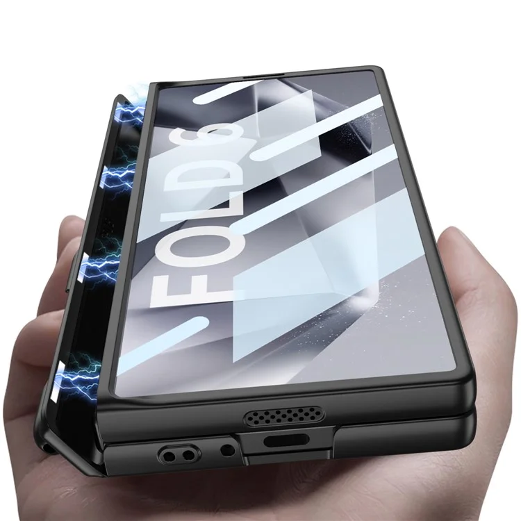 GKK Für Samsung Galaxy Z Fold6 5G Hülle Harte PC-Telefonabdeckung mit klarer Bildschirmfolie Magnetisches Scharnier - Schwarz