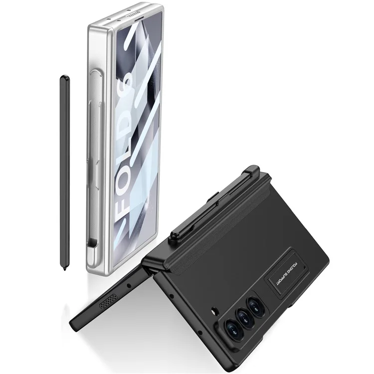 GKK Für Samsung Galaxy Z Fold6 5G Hülle Harte PC-Telefonabdeckung mit klarer Bildschirmfolie Magnetisches Scharnier - Schwarz