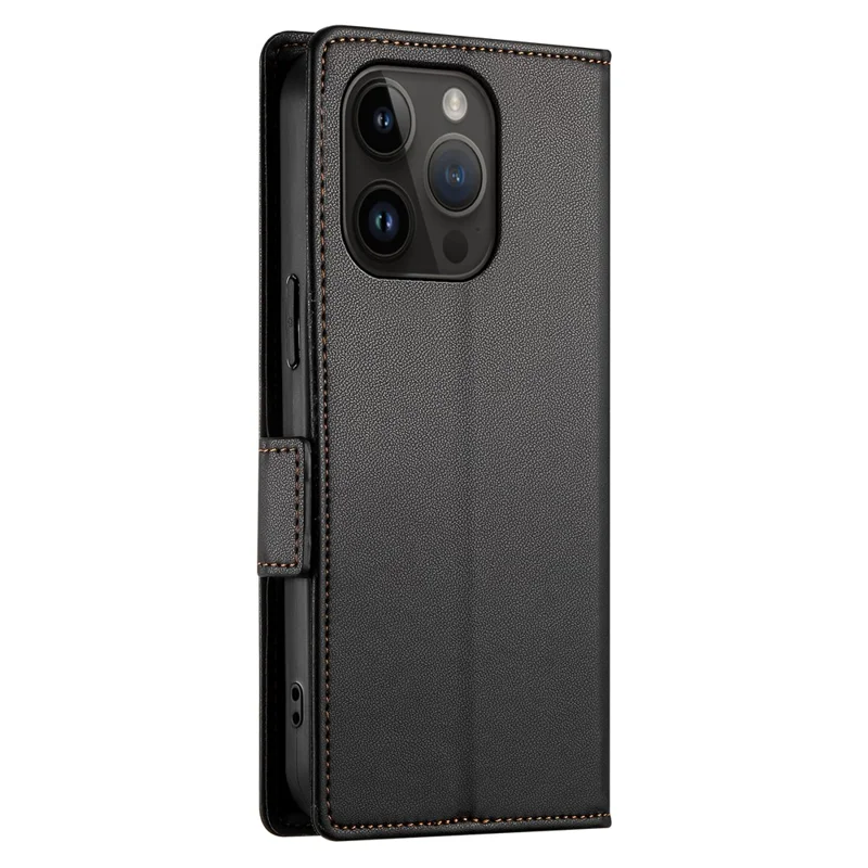 DF-010 For iPhone 14 Pro Case PU Leather Wallet Stand Phone Cover - Black