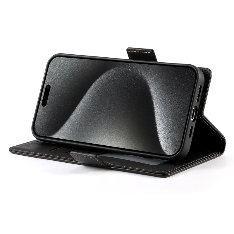 DF-010 For iPhone 14 Pro Case PU Leather Wallet Stand Phone Cover - Black