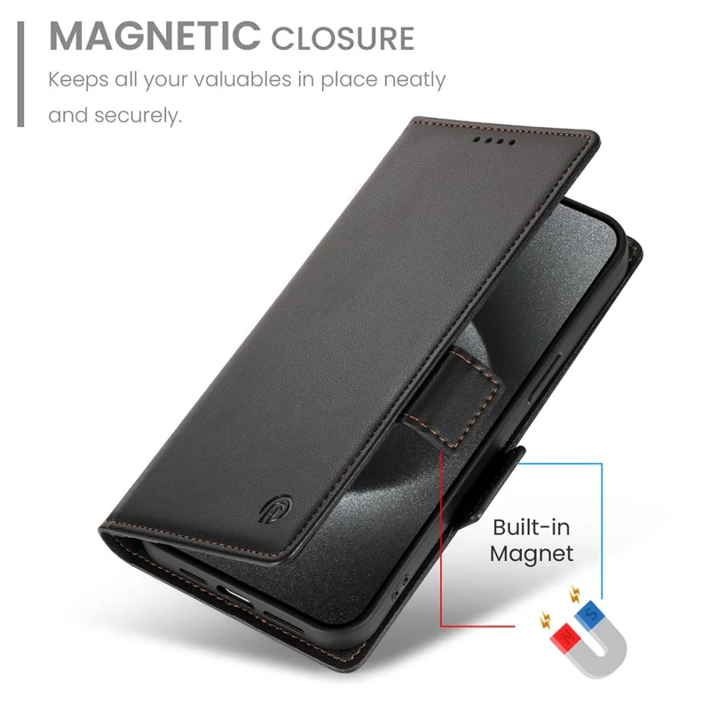 DF-010 For iPhone 14 Pro Max Case Stand Magnetic Clasp Leather Phone Cover - Black