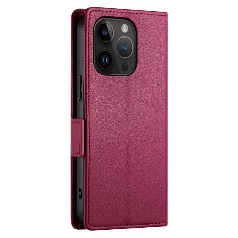 DF-010 For iPhone 14 Pro Max Case Stand Magnetic Clasp Leather Phone Cover - Wine Red