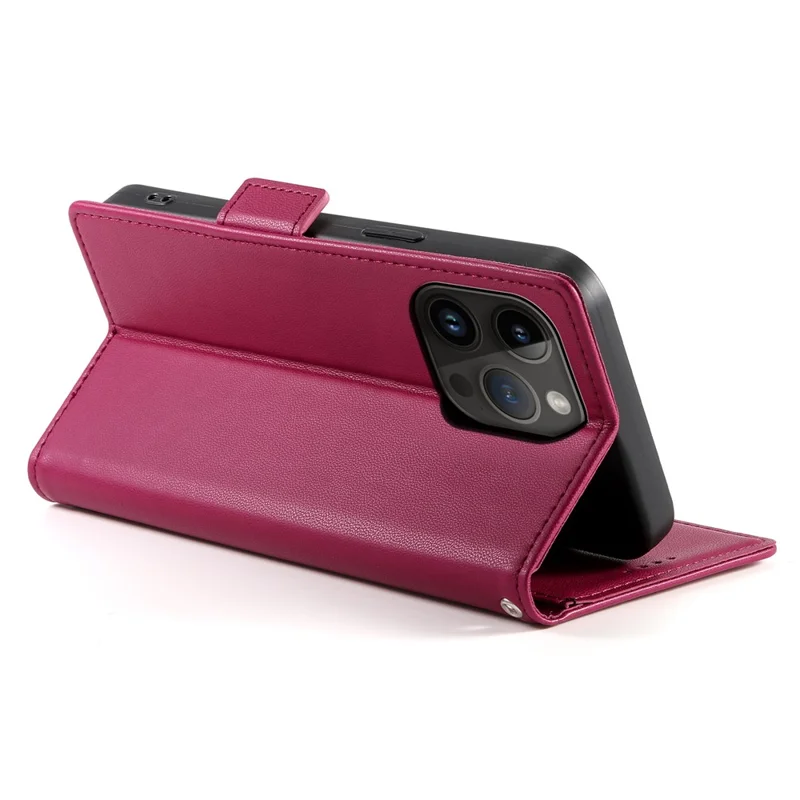 DF-010 For iPhone 14 Pro Max Case Stand Magnetic Clasp Leather Phone Cover - Wine Red