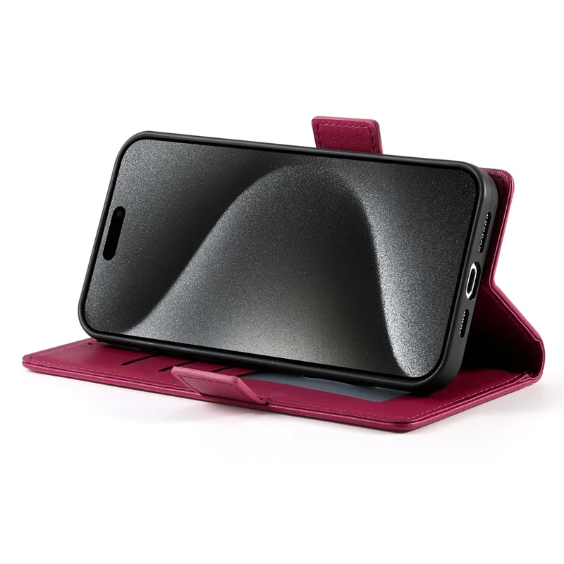 DF-010 For iPhone 14 Pro Max Case Stand Magnetic Clasp Leather Phone Cover - Wine Red