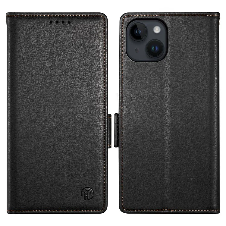 DF-010 For iPhone 15 Case Side Magnetic Clasps Leather Phone Cover with Wallet Stand - Schwarz