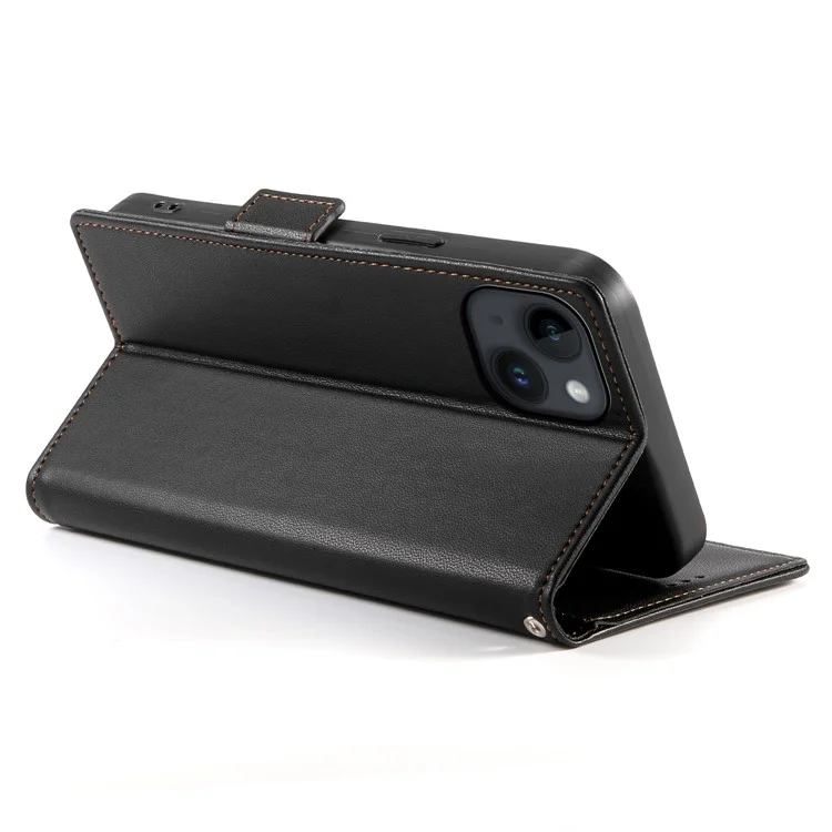 DF-010 Funda para iPhone 13 Broches Magnéticos Laterales Anticaída Cubierta de Teléfono de Cuero con Soporte - Negro