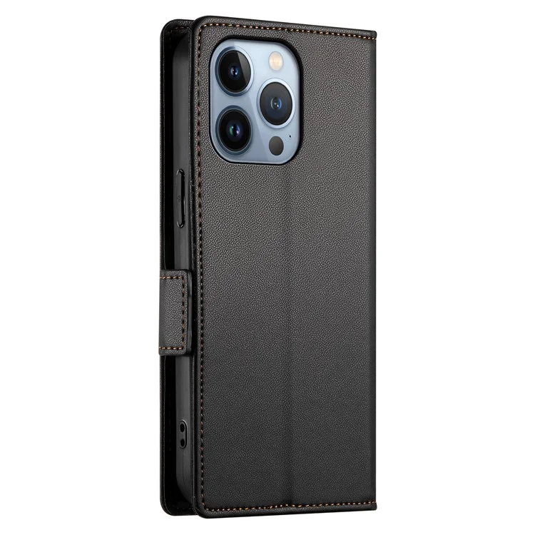 DF-010 For iPhone 13 Pro Max Case PU Leather Wallet Stand Phone Cover - Black