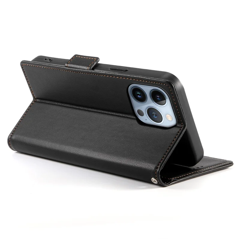 DF-010 For iPhone 13 Pro Max Case PU Leather Wallet Stand Phone Cover - Black