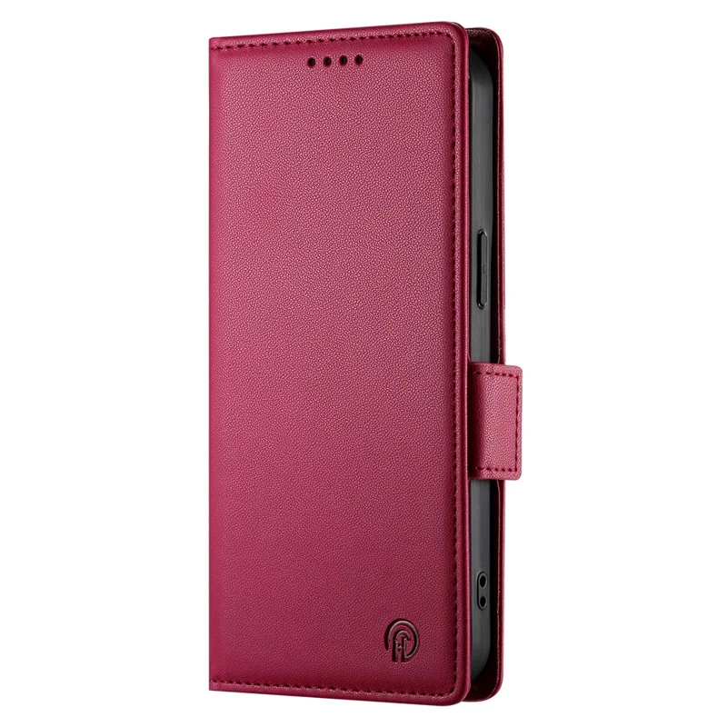 DF-010 For iPhone 14 Case Solid Color PU Leather Wallet Drop-proof Phone Cover - Wine Red