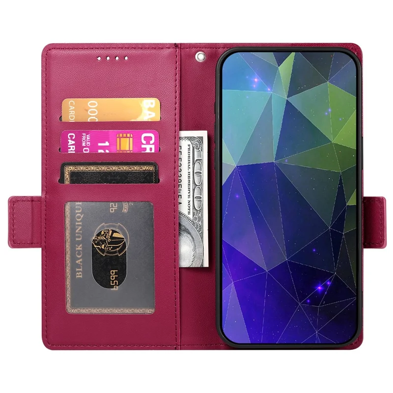 DF-010 For iPhone 14 Case Solid Color PU Leather Wallet Drop-proof Phone Cover - Wine Red