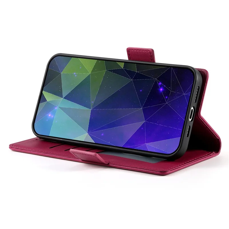 DF-010 For iPhone 14 Case Solid Color PU Leather Wallet Drop-proof Phone Cover - Wine Red