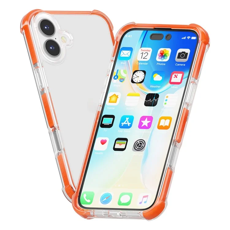 Clear Mobile Phone Case for iPhone 16 TPU+TPE+PC Phone Cover - Transparent Orange