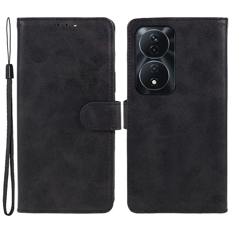 For Honor 90 Smart Wallet Case Kalbslederstruktur Folio Flip Leder Handyhülle - Schwarz
