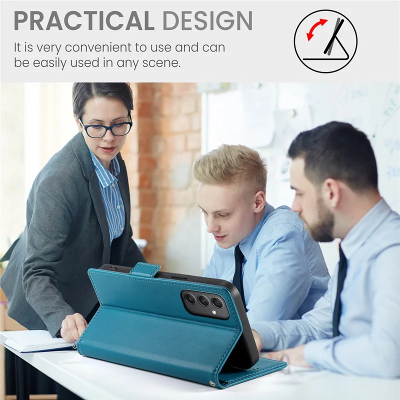 DF-010 For Samsung Galaxy A35 5G Case Leather Phone Cover with Side Magnetic Clasps - Blue