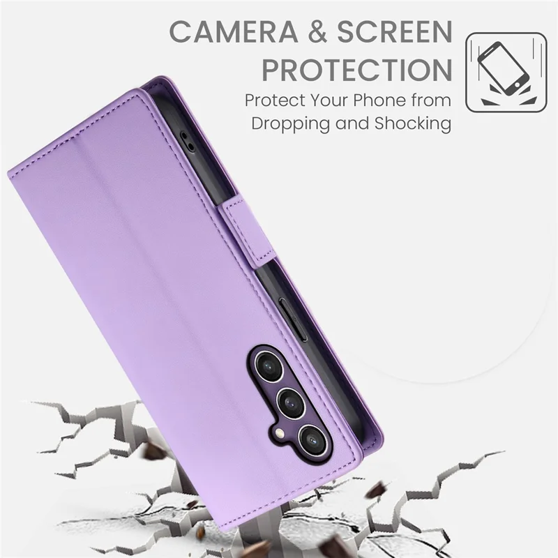 DF-010 For Samsung Galaxy S23 FE Case Drop Protection PU Leather Stand Phone Cover - Purple