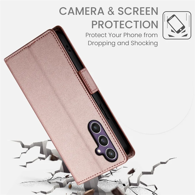 DF-010 For Samsung Galaxy S23 FE Case Drop Protection PU Leather Stand Phone Cover - Rose Gold