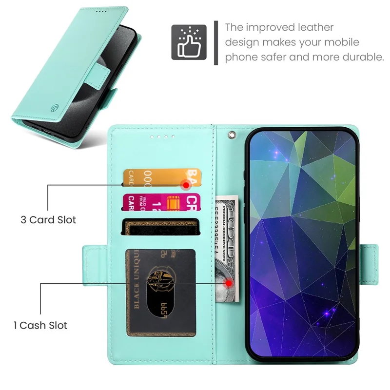 DF-010 For Samsung Galaxy S23 Case Solid Color PU Leather Wallet Stand Phone Cover - Mint Green