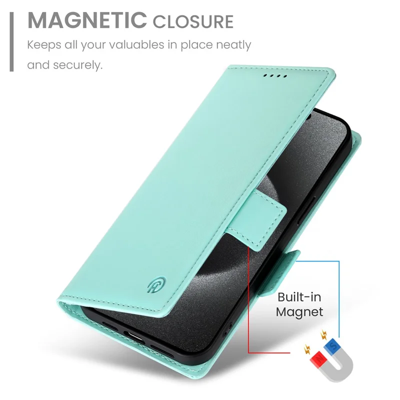 DF-010 For Samsung Galaxy S23 Case Solid Color PU Leather Wallet Stand Phone Cover - Mint Green