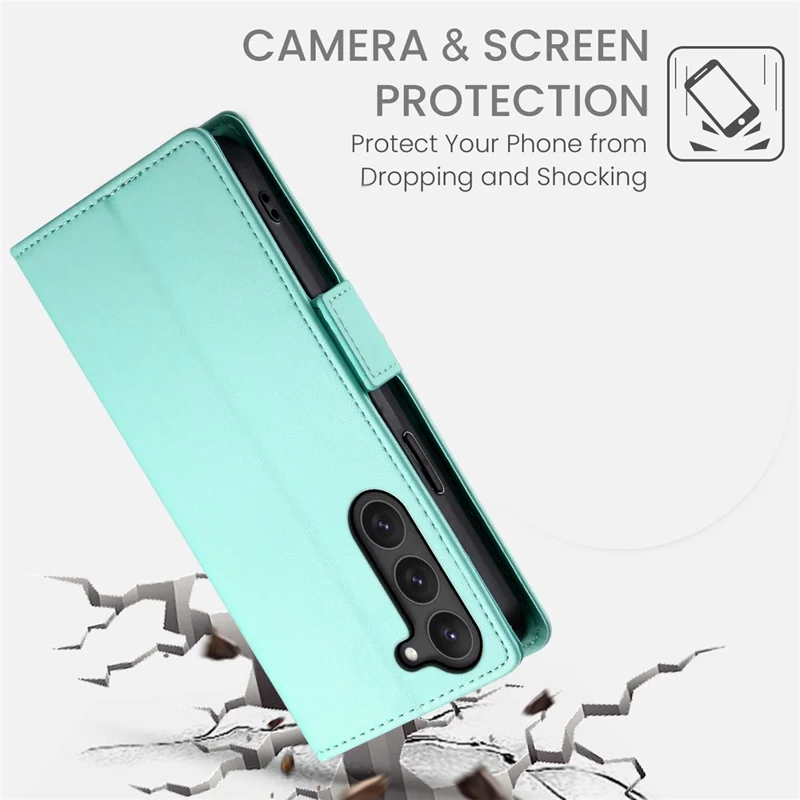 DF-010 For Samsung Galaxy S23 Case Solid Color PU Leather Wallet Stand Phone Cover - Mint Green