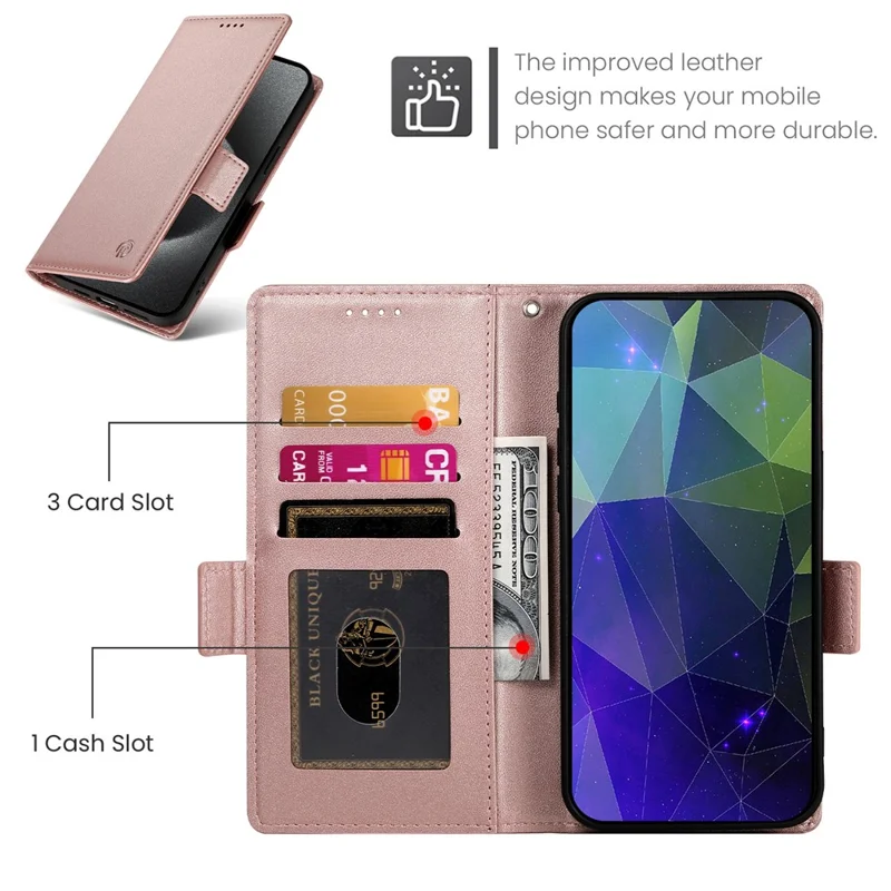 DF-010 For Samsung Galaxy S23+ Case PU Leather Shockproof Cell Phone Cover with Wallet - Rose Gold