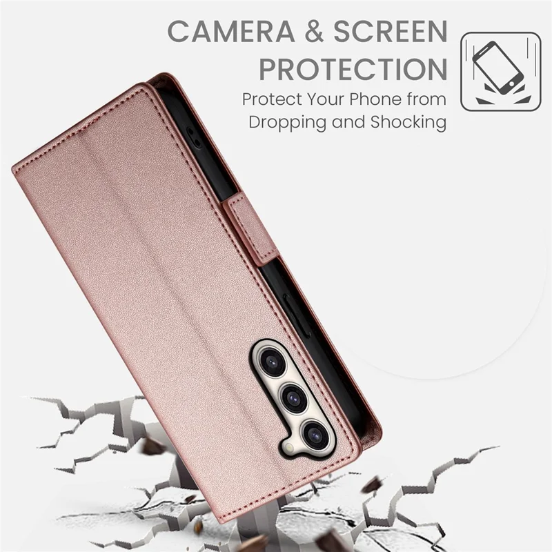DF-010 For Samsung Galaxy S23+ Case PU Leather Shockproof Cell Phone Cover with Wallet - Rose Gold