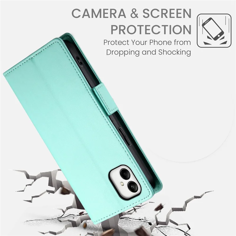 DF-010 For Samsung Galaxy A05 4G Case Leather Phone Cover with Card Holders Magnetic Side Buckle - Mint Green