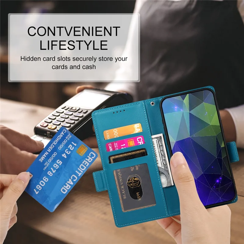 DF-010 For Samsung Galaxy A05 4G Case Leather Phone Cover with Card Holders Magnetic Side Buckle - Blue