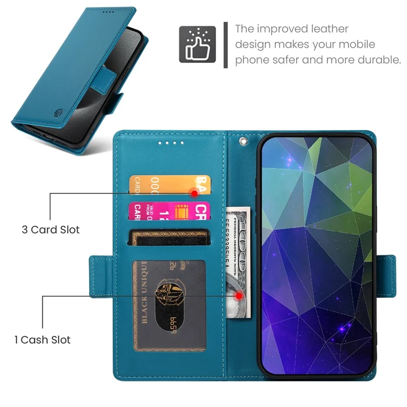 DF-010 For Samsung Galaxy A05 4G Case Leather Phone Cover with Card Holders Magnetic Side Buckle - Blue