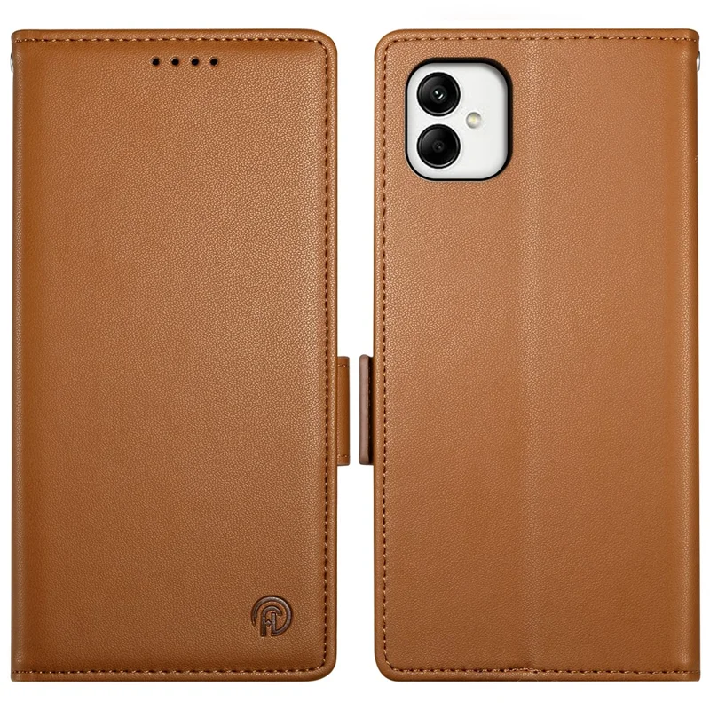 DF-010 For Samsung Galaxy A05 4G Case Leather Phone Cover with Card Holders Magnetic Side Buckle - Brown