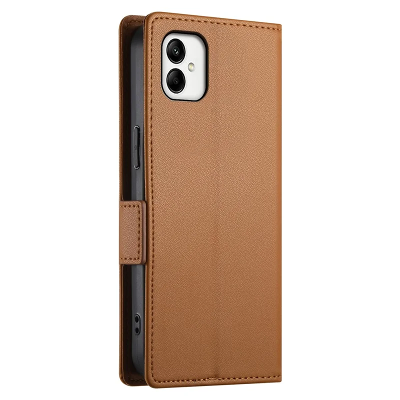 DF-010 For Samsung Galaxy A05 4G Case Leather Phone Cover with Card Holders Magnetic Side Buckle - Brown