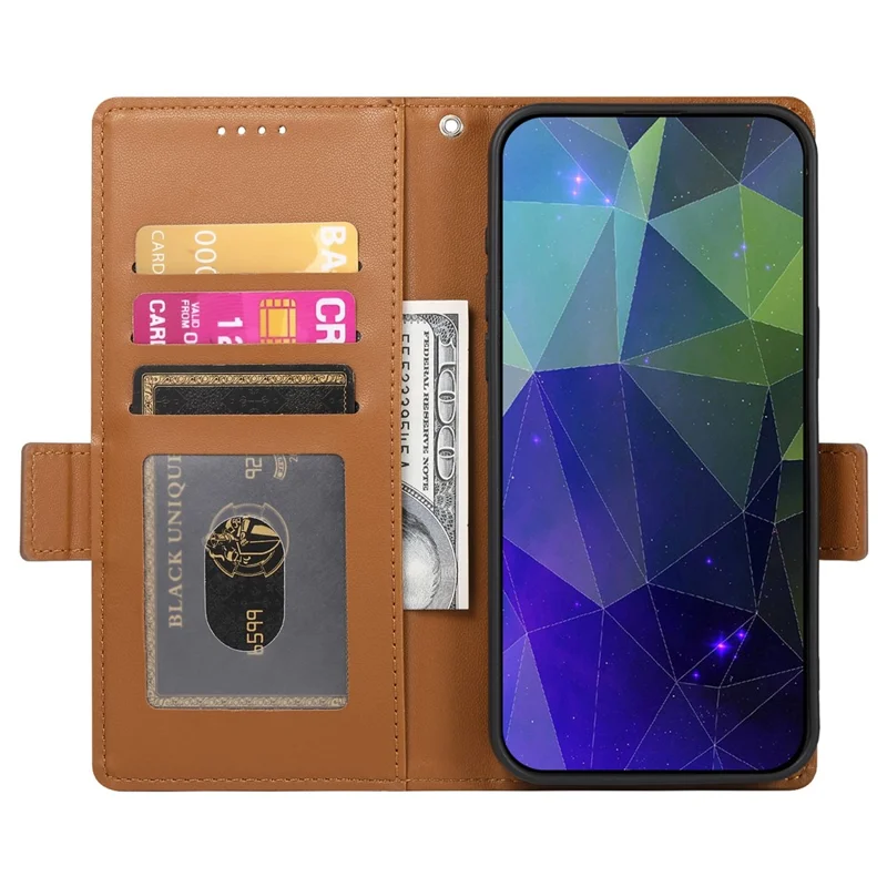 DF-010 For Samsung Galaxy A05 4G Case Leather Phone Cover with Card Holders Magnetic Side Buckle - Brown