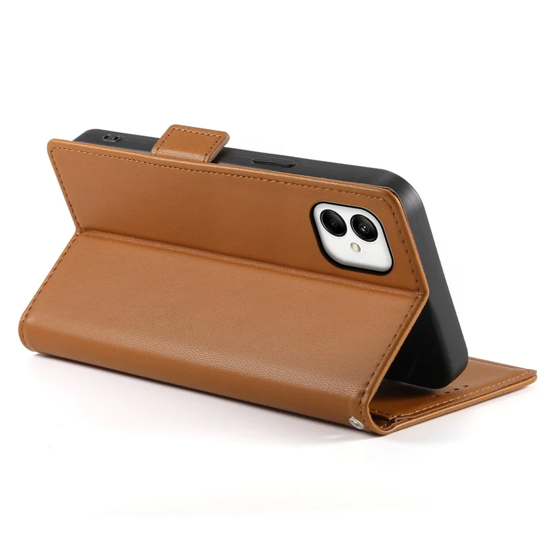 DF-010 For Samsung Galaxy A05 4G Case Leather Phone Cover with Card Holders Magnetic Side Buckle - Brown