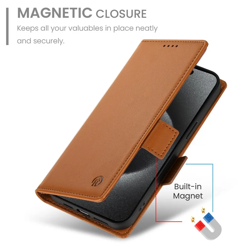 DF-010 For Samsung Galaxy A05 4G Case Leather Phone Cover with Card Holders Magnetic Side Buckle - Brown
