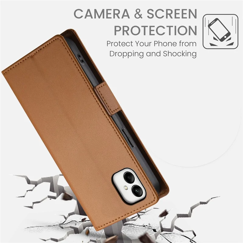 DF-010 For Samsung Galaxy A05 4G Case Leather Phone Cover with Card Holders Magnetic Side Buckle - Brown