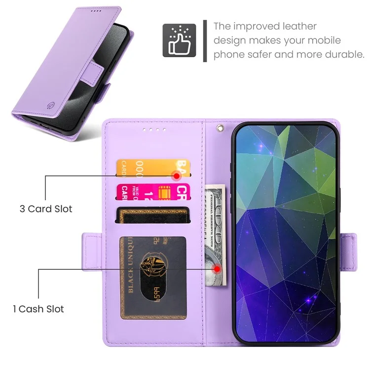 DF-010 für Samsung Galaxy A14 5G / A14 4G Ständer-Case Anti-Kratzer Leder-Handyhülle - Lila