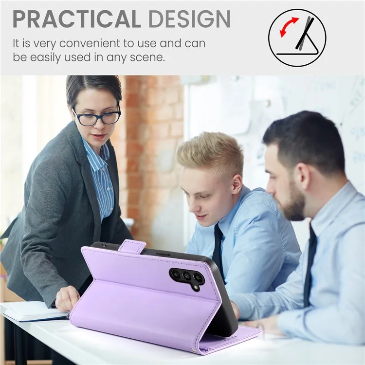 DF-010 für Samsung Galaxy A14 5G / A14 4G Ständer-Case Anti-Kratzer Leder-Handyhülle - Lila