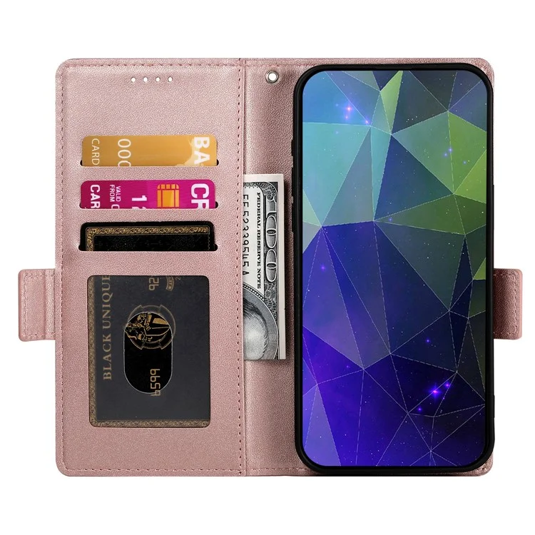 DF-010 Per Samsung Galaxy A24 4G (162.1 X 77.6 X 8.3mm) Custodia in Pelle PU Wallet Stand Phone Cover - Rose Gold