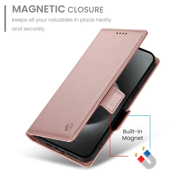 DF-010 Per Samsung Galaxy A24 4G (162.1 X 77.6 X 8.3mm) Custodia in Pelle PU Wallet Stand Phone Cover - Rose Gold