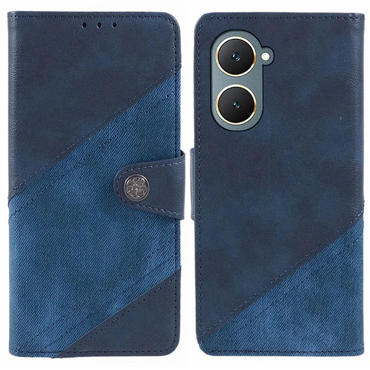 Para o caso vivo Y03 Capa de couro PU Capa de telefone carteira Textura maluca de emenda - Azul escuro